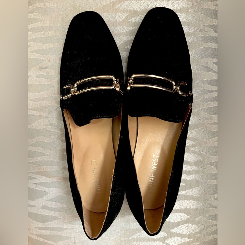 Nine West Lainee Black Faux Suede Loafers - Size 6